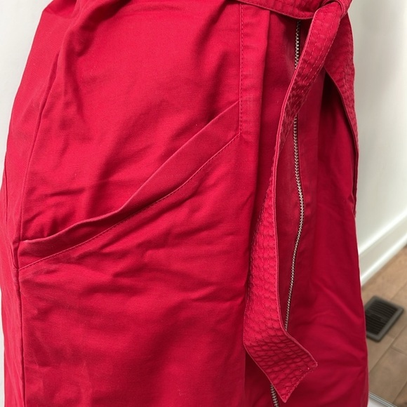 Lafayette 148 New York Zipper Midi Dress Shortsleeve Wasit Tie Red Shift 8 - Picture 6 of 9